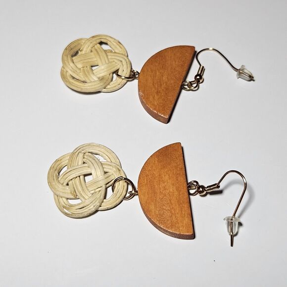 Large Wood Knotted Dangling Earrings - Picture 8 of 11